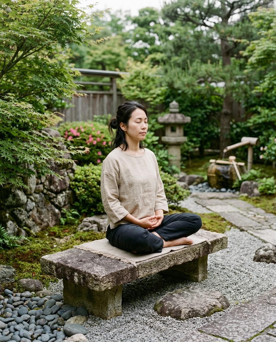 Breathwork in a zen garden