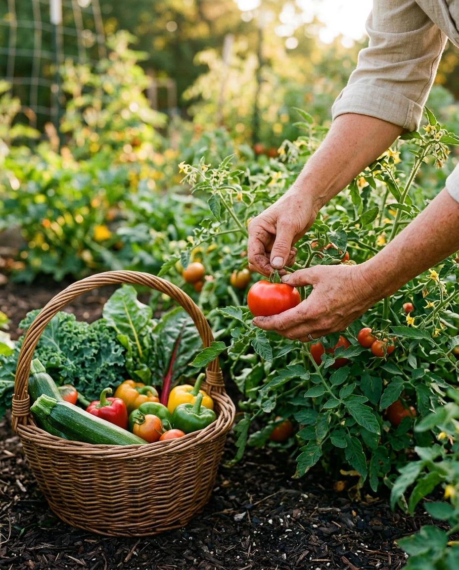 Fresh organic vegetables from a garden